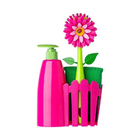 Vigar Flower Power 3 Piece Set , Sink Caddy Dish Brush Dispenser 340ml Pink
