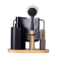 Vigar Vintage Bamboo 4 Piece Set , Sink Caddy Dish Brush Dispenser Black