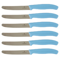 Victorinox Steak & Tomato 11cm Knife Pistol Grip Set x 6 Knives - Skyline Blue