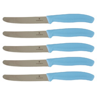 Victorinox Steak & Tomato 11cm Knife Pistol Grip Set x 5 Knives - Skyline Blue