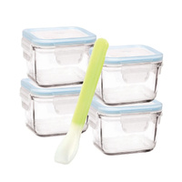 Glasslock Baby 5 Piece Square 210ml Food Container Set & Spoon 28097
