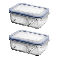 Glasslock Duo Tempered Glass Rectangular Container 670ml With Lid - Set of 2