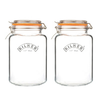 Kilner Square Clip Top 3 Litre Glass Jar - Set of 2