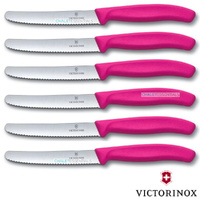 Victorinox Steak & Tomato 11cm Knife Pistol Grip Set x 6 Knives - Pink