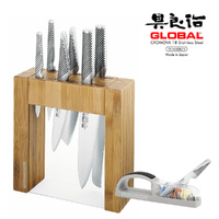 Global Ikasu 7pc Knife Block Set & 3 Stage Mino Sharpener