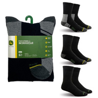 John Deere Mens Crew Performance Black Socks 6 Pack - Size 10-13