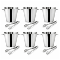 Trenton Stainless Steel Wine Bucket + Ice Tongs - Set of 6