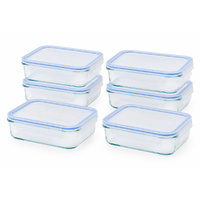 Glasslock Rectangular Storage Container Set w/ Lid 6pc - 1L