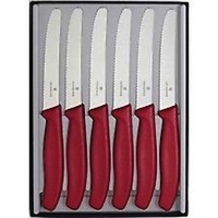 VICTORINOX STEAK KNIVES GIFT BOX SET OF 6 ROUND TIP PISTOL GRIP RED SAVE ! 