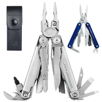 New Leatherman SURGE Stainless Steel Multi Tool & Leather Sheath & Squirt Blue