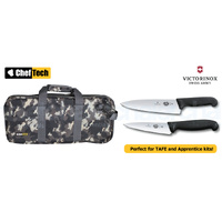 3PC PROFESSIONAL CHEF KNIFE SET CAMO BAG + VICTORINOX COOKS 15CM + 20CM KNIVES