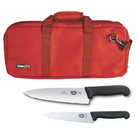3PC PROFESSIONAL CHEF KNIFE SET RED BAG + VICTORINOX COOKS 15CM + 20CM KNIVES