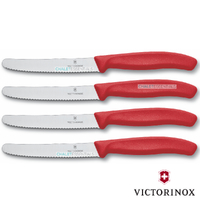 4 x VICTORINOX Steak Knives & Tomato 11cm Knife Pistol Grip RED Knife Swiss FREE SHIPPING