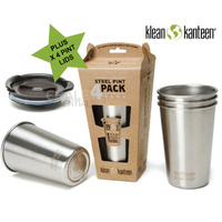KLEAN KANTEEN 16OZ 473ML STAINLESS STEEL PINT CUP 4 PACK +  4 X PINT LID STACKABLE