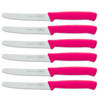 F DICK FDICK x 6 Micro Serrated Utility Steak Knives Knife Tomato PINK 11cm