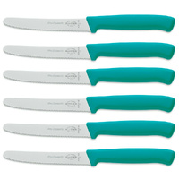F DICK FDICK x 6 Micro Serrated Utility Steak Knives Knife Tomato TURQUOISE 11cm