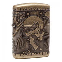Zippo Multi Cut Antique Brass Skull Lighter 