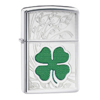 Zippo Windproof Lighter Four Leaf Clover High Polish Chrome