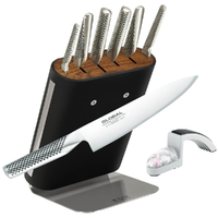 Global Knives Hiro Black 7pc Knife Block Set & Mino Sharpener