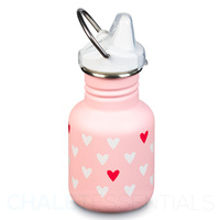 KLEAN KANTEEN KID 355ML 12 OZ SIPPY HEARTS PINK BPA FREE WATER BOTTLE 