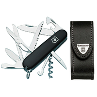 Victorinox Huntsman Black Swiss Army Knife & Leather Belt Pouch Combo