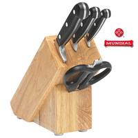 New MUNDIAL 5pc Knife Wooden Block Set 5 Piece 70005 Stainless Steel Scissors