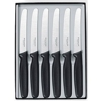 VICTORINOX BLACK Round Tip Steak Knives Pistol Grip Set of 6 FREE POSTAGE BNIB 