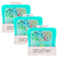 Stasher Sandwich Reusable Sandwich Bag Aqua 828ml , Set of 3