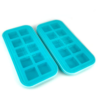 NEW SOUPER CUBES 2 TABLESPOON FREEZING TRAY W/ LID , AQUA 2 PACK