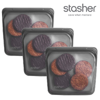 STASHER 3PC SANDWICH REUSABLE SNACK BAG COOK FREEZE STORE 3-IN-1 , GREY 828ML