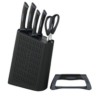 New SCANPAN SPECTRUM 6pc BLACK Uni Block Knife Set & Shears & Sharpener  