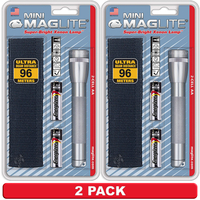 NEW 2 PACK X MAGLITE 2AA CELL SILVER FLASHLIGHT WITH POUCH MADE IN USA