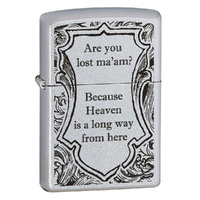 ZIPPO ARE YOU LOST MA'AM? SATIN CHROME FINISH CIGAR CIGARETTE LIGHTER