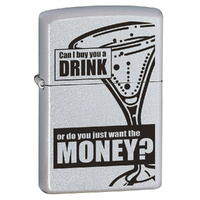 ZIPPO CAN I BUY YOU A DRINK SATIN CHROME FINISH CIGAR CIGARETTE LIGHTER