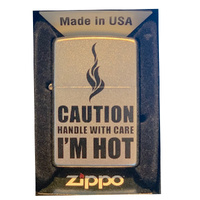 ZIPPO CAUTION HANDLE WITH CARE SATIN CHROME FINISH CIGAR CIGARETTE LIGHTER