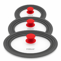 Pyrolux 3 Piece Universal Glass and Silicone Lid Pots & Pans 3 Sizes