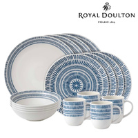 Royal Doulton ED Ellen DeGeneres 16pc Dinner Set of 16 - Chevron Dark Blue