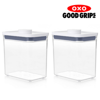 2 x OXO 1.6L POP 2.0 CONTAINER 1600ml AIR TIGHT RECTANGLE SHORT