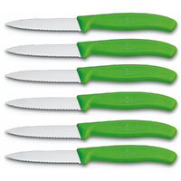 Victorinox Swiss Classic Paring 8cm Knife Pointed Blade Green  Set of 6