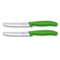 Victorinox Steak & Tomato Knife Pistol Grip 11cm Green Set x 2 Knives