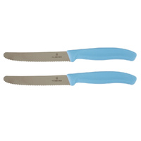 Victorinox Steak & Tomato Knife Pistol Grip 11cm Skyline Blue Set x 2 Knives