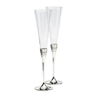 Vera Wang Wedgwood With Love Silver Giftware Toasting Flute Pair 2pc Set