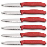 Victorinox Paring Knife Serrated Edge Pointed Tip 8cm Red Set x 6 Knives