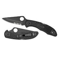 Spyderco Delica 4 Lightweight Black , Black Combo Blade , C11PSBBK 