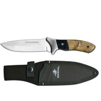WINCHESTER DROP POINT FIXED BLADE KNIFE BURL WOOD HANDLE PLUS SHEATH 2241784