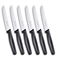 Victorinox Steak and Tomato Knife 11cm Wavy Edge - Set of 6 - Black 5.0833