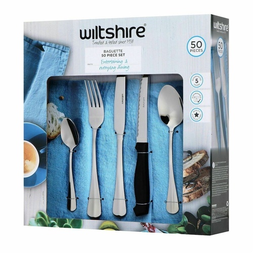 Wiltshire 50pc Baguette Cutlery Set With Steak Knives - Stainless 50 Piece