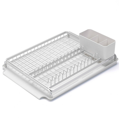 Brabantia Dish Drying Rack Kitchen Organiser w/ Utensils Holder + Drip Tray - Light Grey