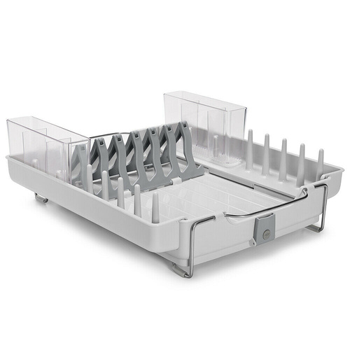 Oxo Good Grips Foldaway Dish Drying Rack Kitchen Organiser w/ Utensils Holder + Drip Tray 