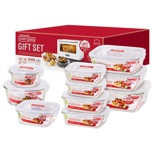Lock & Lock 10 Piece Boroseal Heat Resistant Glass Container Set - 10pc